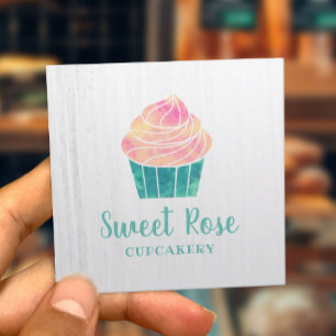 Watercolor Cupcake Bakery Pastry Homemade Dessert Square Business Card