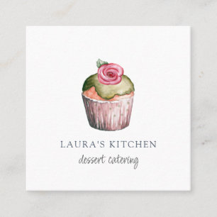 Watercolor Cupcake Dessert Caterer Square Business Card