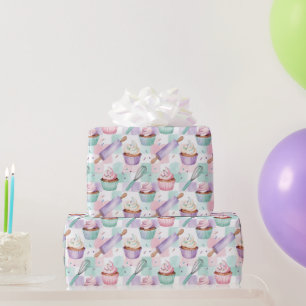 Watercolor Cupcake Lavender Pastel Baking Wrapping Paper