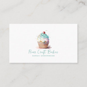 Watercolor Cupcake Logo Baker Bakery Pastry Chef Business Card