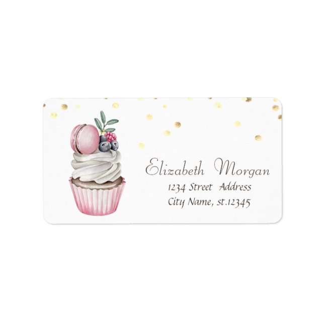 Watercolor Cupcake Macaron Confetti   Label (Front)