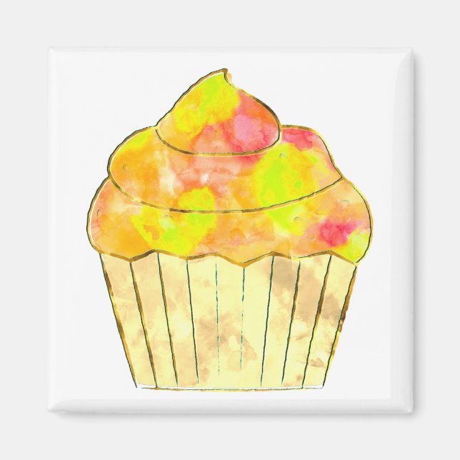 Watercolor Cupcake Painting Magnet (Front)