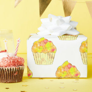 Watercolor Cupcake Painting On White Wrapping Paper