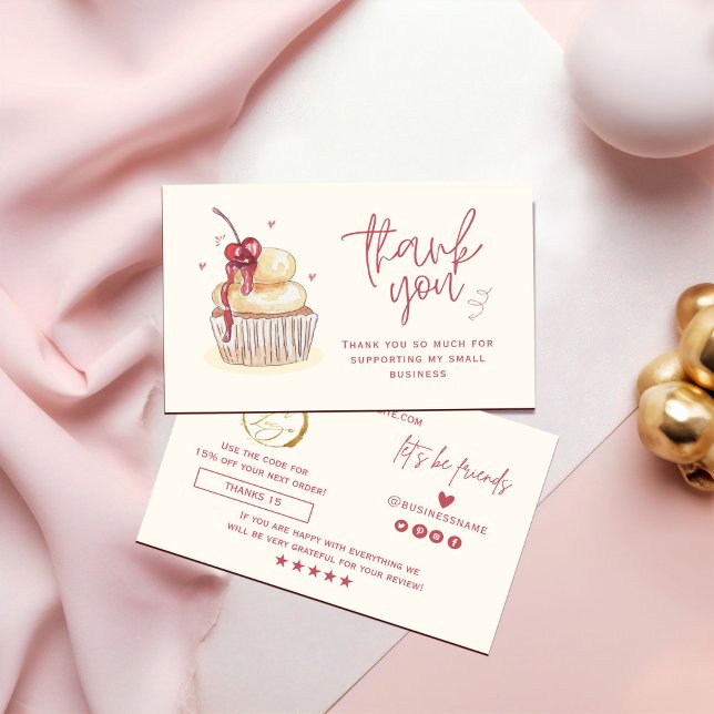 Watercolor Cupcake Thank You Card (Watercolor Cupcake Thank You Card #holidaycard #cupcakethankyoucard #valentineday #christmas #chic)