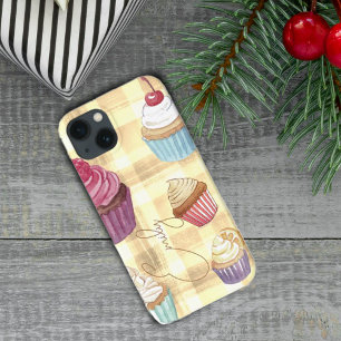 Watercolor Cupcake Yellow Plaid Monogram Baker's iPhone 13 Case