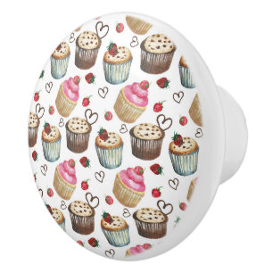 Watercolor cupcakes ceramic knob