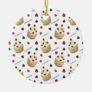 Watercolor cupcakes ceramic tree decoration