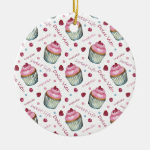 Watercolor cupcakes ceramic tree decoration
