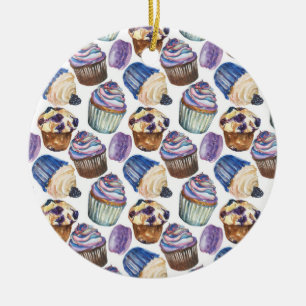 Watercolor cupcakes ceramic tree decoration