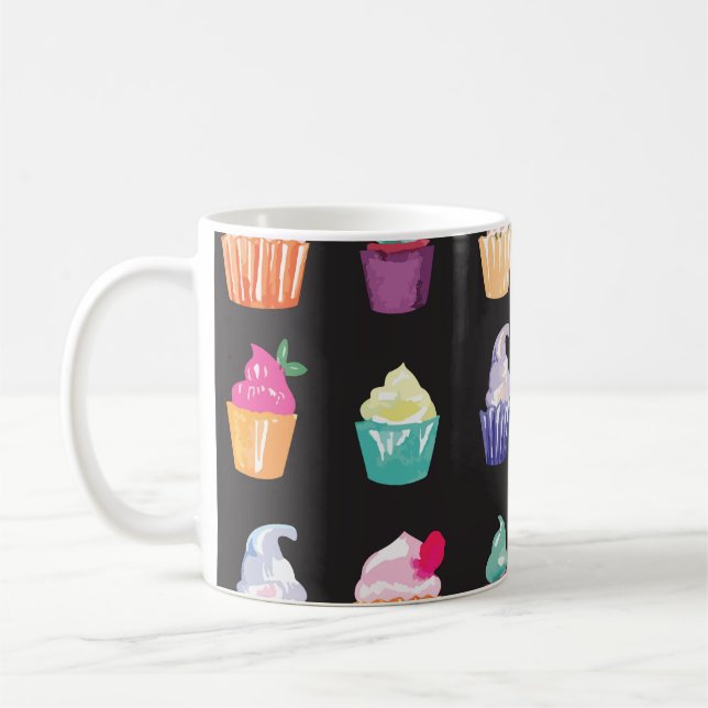Watercolor Cupcakes: Charming Seamless Background Coffee Mug (Left)