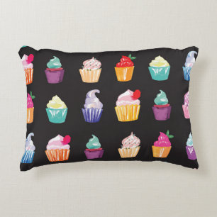 Watercolor Cupcakes: Charming Seamless Background Decorative Cushion