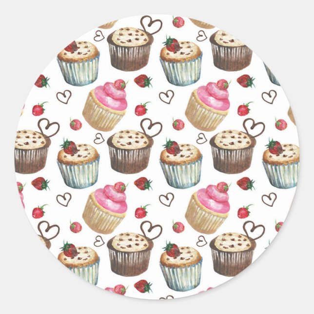 Watercolor cupcakes classic round sticker (Front)