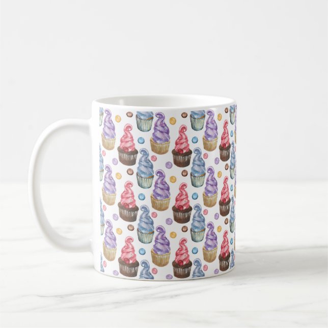 Watercolor cupcakes colourful coffee mug (Left)