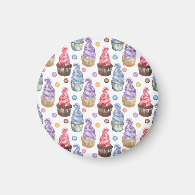 Watercolor cupcakes colourful magnet (Front)