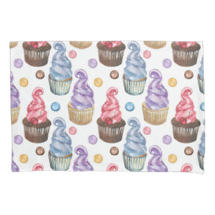 Watercolor cupcakes colourful pillowcase