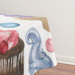 Watercolor cupcakes colourful tablecloth