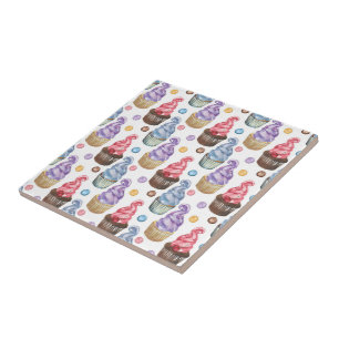 Watercolor cupcakes colourful tile