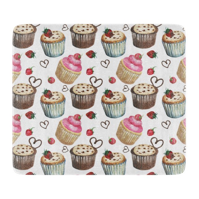 Watercolor cupcakes cutting board (Front)