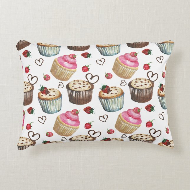 Watercolor cupcakes decorative cushion (Front)
