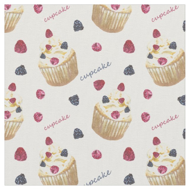 Watercolor cupcakes fabric (Close Up)