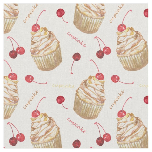 Watercolor cupcakes fabric (Close Up)