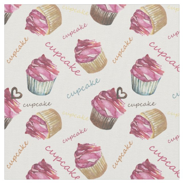 Watercolor cupcakes fabric (Close Up)