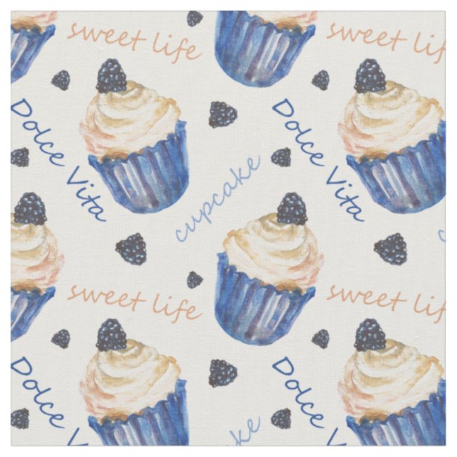 Watercolor cupcakes fabric (Close Up)