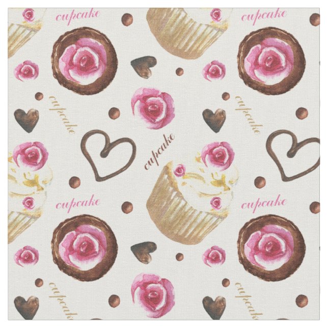 Watercolor cupcakes fabric (Close Up)