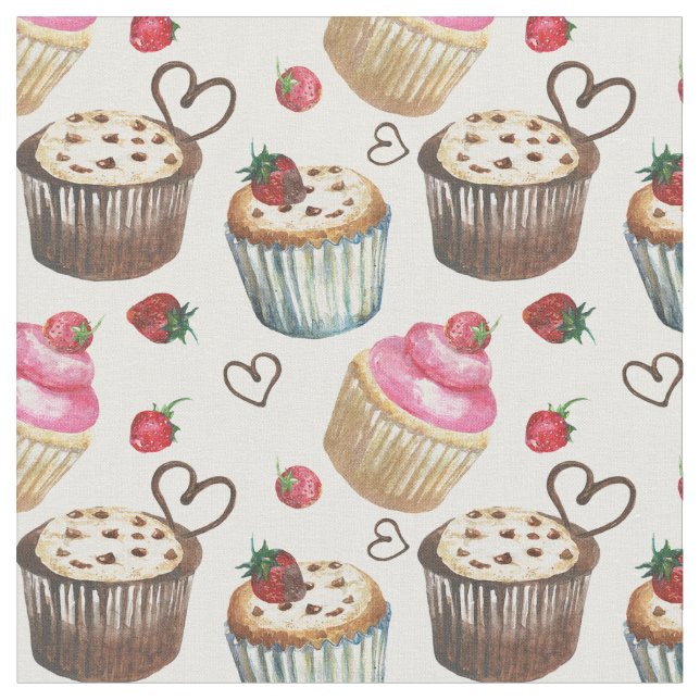 Watercolor cupcakes fabric (Close Up)