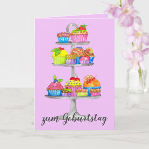 Watercolor cupcakes German Birthday Card