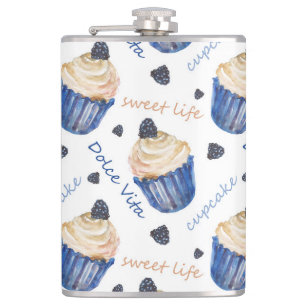 Watercolor cupcakes hip flask
