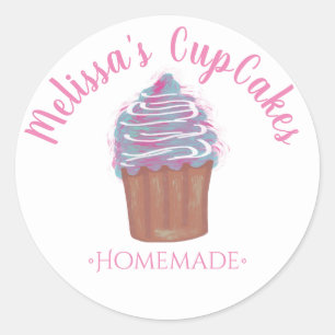 Watercolor CupCakes Homemade Bakery Chalkboard Classic Round Sticker