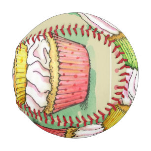 Watercolor cupcakes. Kitchen illustration. Baseball