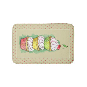 Watercolor cupcakes. Kitchen illustration. Bath Mat