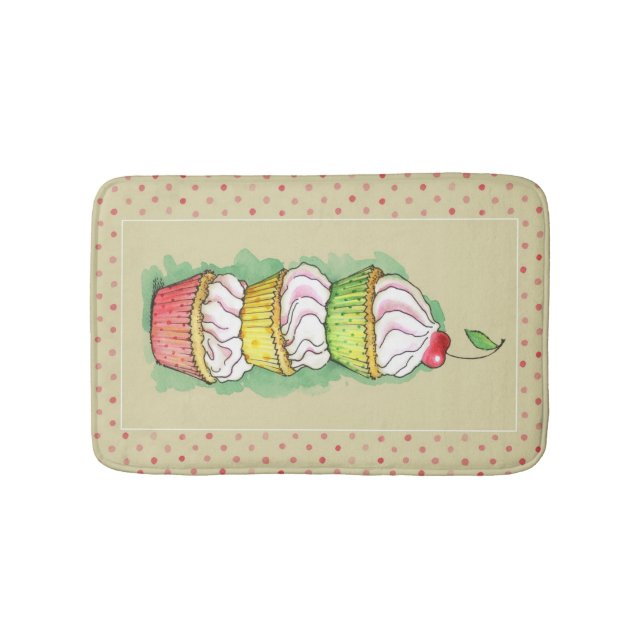 Watercolor cupcakes. Kitchen illustration. Bath Mat (Front)