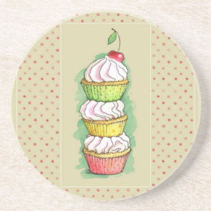 Watercolor cupcakes. Kitchen illustration. Coaster