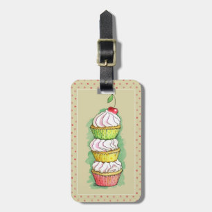 Watercolor cupcakes. Kitchen illustration. Luggage Tag