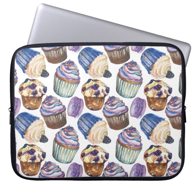Watercolor cupcakes laptop sleeve (Front)