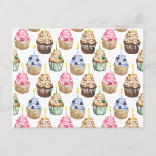 Watercolor cupcakes postcard