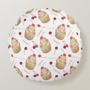 Watercolor cupcakes round cushion