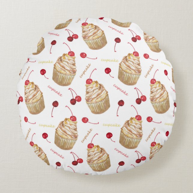 Watercolor cupcakes round cushion (Front)