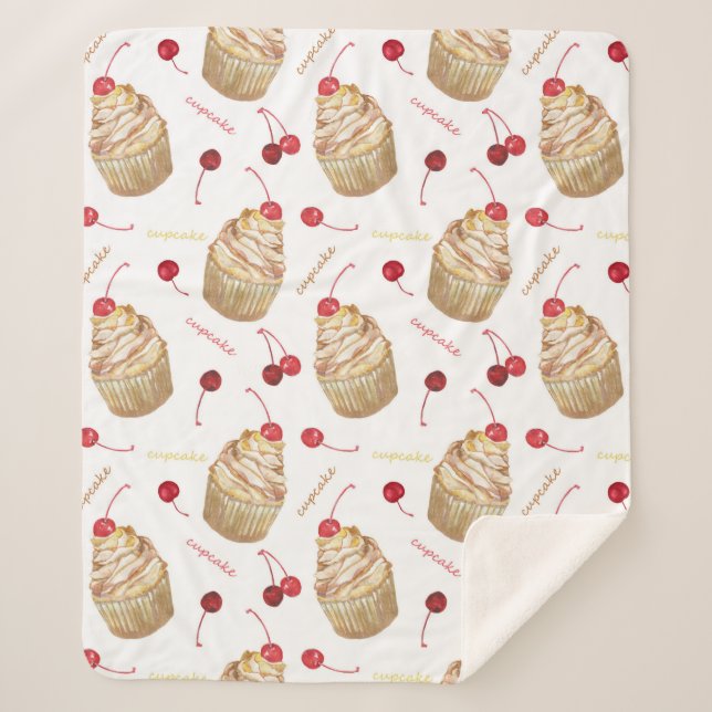 Watercolor cupcakes sherpa blanket (Front)