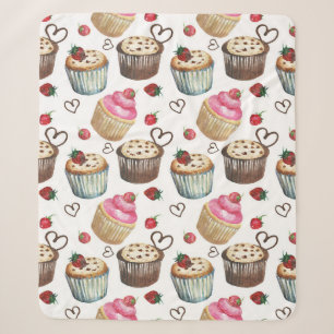 Watercolor cupcakes sherpa blanket