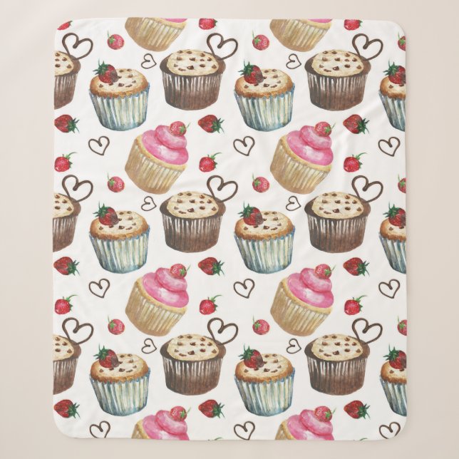 Watercolor cupcakes sherpa blanket (Front)