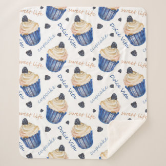 Watercolor cupcakes sherpa blanket