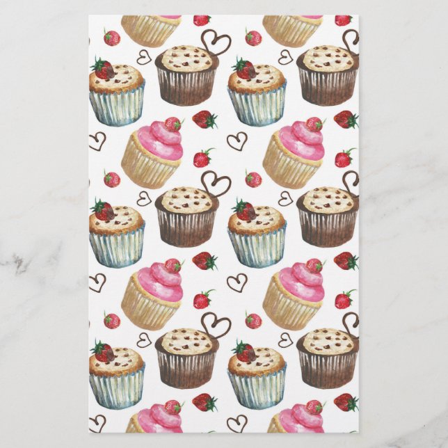 Watercolor cupcakes stationery (Front)