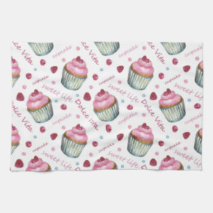 Watercolor cupcakes tea towel