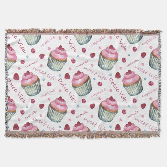 Watercolor cupcakes throw blanket (Front)