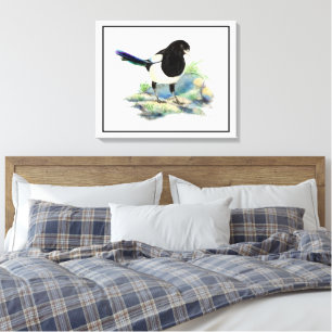 Watercolor Curious Magpie Bird Nature Art Canvas Print