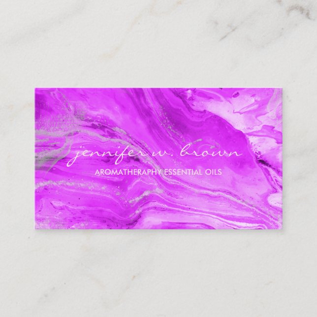 watercolor Custom Essential Oils pink marble Business Card (Front)